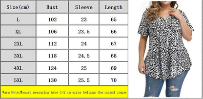 5XL Casual Summer T Shirt Women Boho V-Neck Print Floral Tshirt Plus Size Short Sleeve Leopard Tops Oversize Button Tee Top