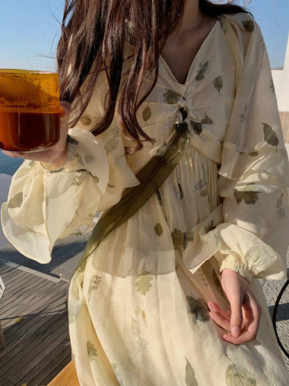 lovwvol French Vintage Floral Fairy Dress Women Casual Elegant Beach Style Party Dress Chiffon One Piece Dress Korean Women Summer 2024