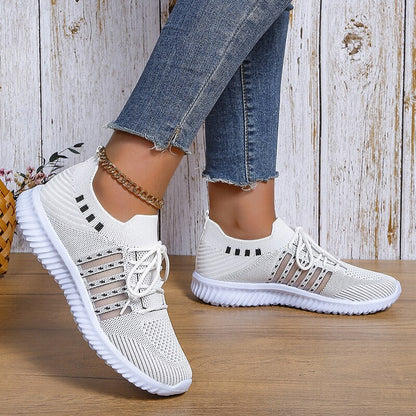 Breathable Mesh Knitted Casual Shoes Women 2023 Autumn Flat Heels White Sneakers Woman Plus Size 43 Anti Slip Vulcanized Shoes