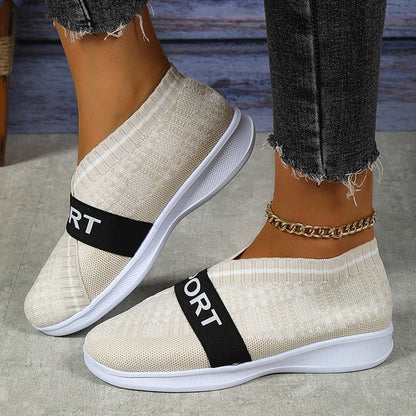 Soft Sole Knitted Sneakers for Women 2023 Autumn Breathable Mesh Casual Walking Shoes Woman Plus Size 43 Flat Heels Loafers