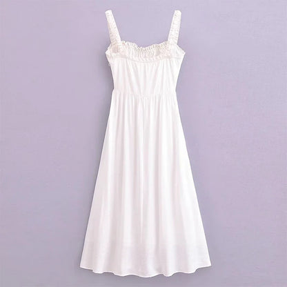 lovwvol Sexy Elegant Women Front Bandage Spaghetti Strap White Dress Summer Ladies A-line Midi Holiday Robe