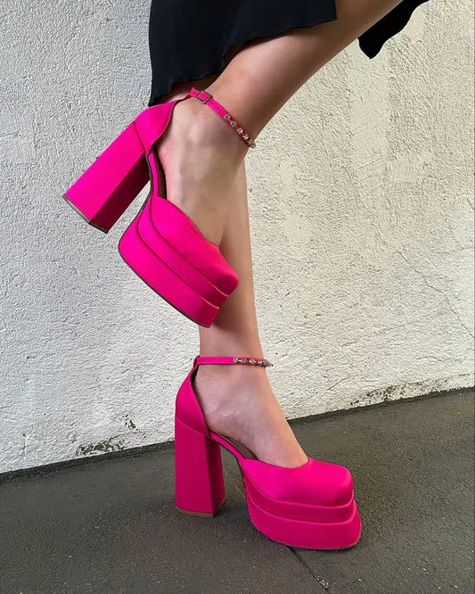 lovwvol Platform Heels For Women Ankle Strap Super High Heels Shoes Sexy Fashion Spring Sandals 2024 Luxury Block Heel Rhinestone Design