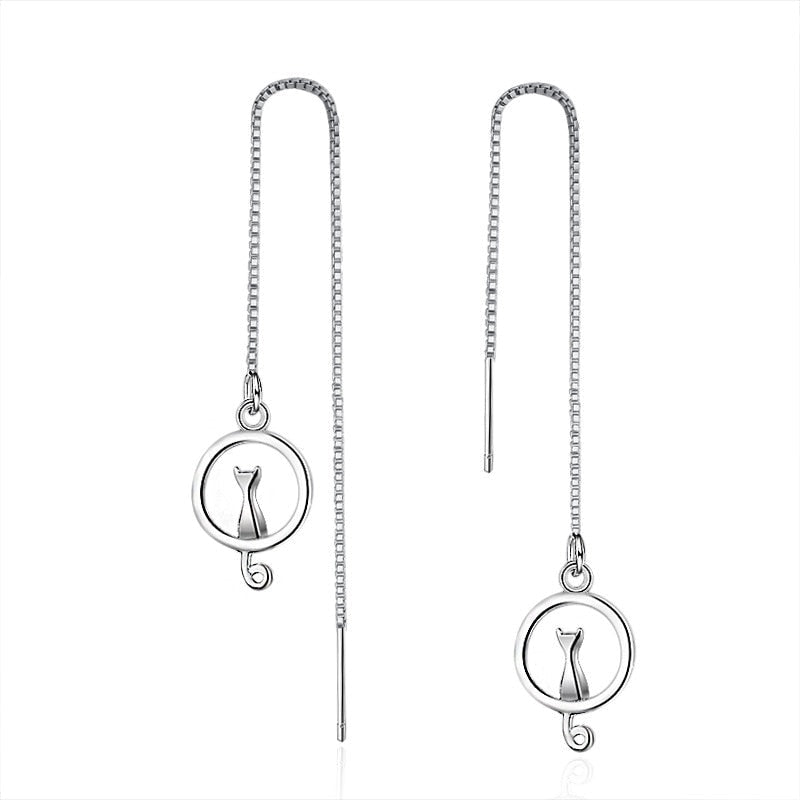 Korean Geometric Long Tassel Drop Earring For Women Shiny Zircon Flower Leaf Cute Rabbit Pendant Earrings Girl Ear Line Jewelry