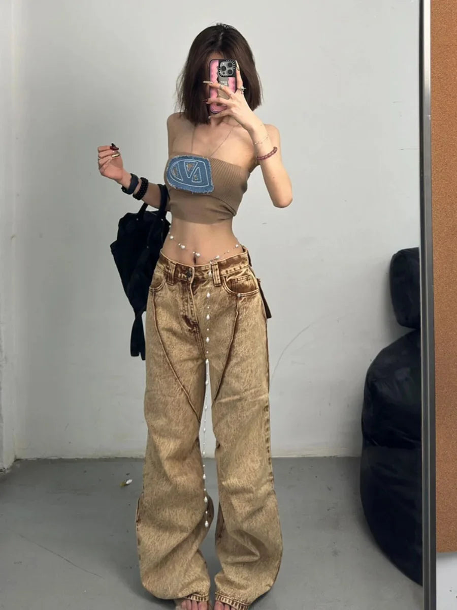 lovwvol  -  American Retro Cargo Pants Oversized Fashion Baggy Wide Leg Spring Summer Women Y2K Grunge Streetwear Style Denim Trouser