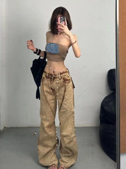 lovwvol  -  American Retro Cargo Pants Oversized Fashion Baggy Wide Leg Spring Summer Women Y2K Grunge Streetwear Style Denim Trouser