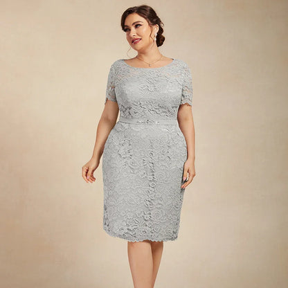 Classic Plus Size Mother of the Bride Dresses With Jacket O-Neck Sheath Knee-Length Lace Wedding Guest Prom Gown Party Dress