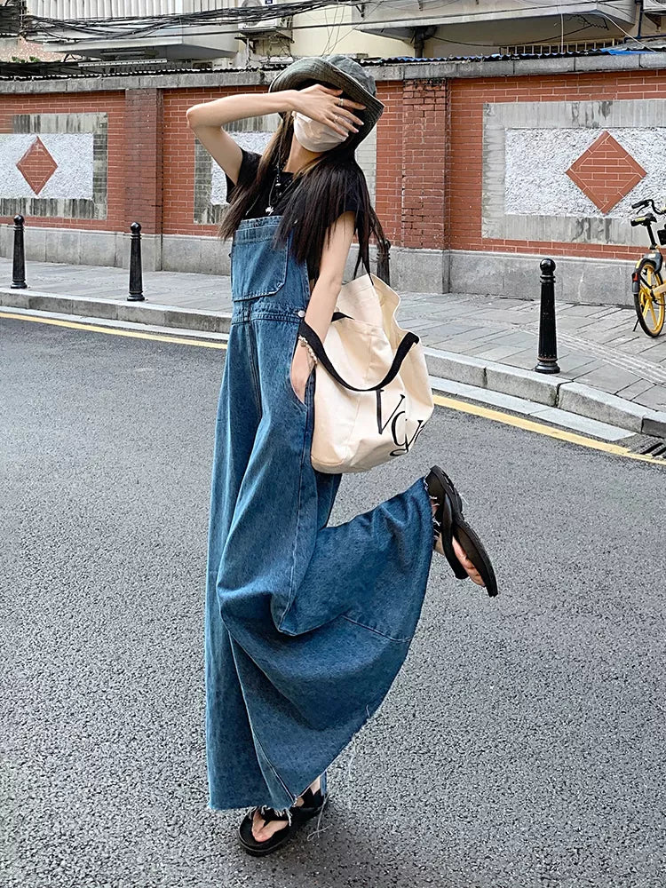 lovwvol SML Women Loose Ladies Vintage Long Denim Dress Female Tassel Spaghetti Strap Jeans Denim Dresses Female (78913