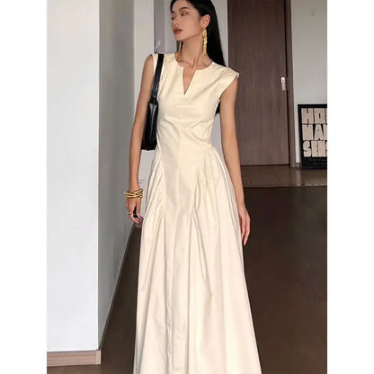 lovwvol HOUZHOU Vintage Elegant Sleeveless Dress Maxi Dresses for Women 2024 Summer One-piece Long Evening Casual Wedding Party Dress