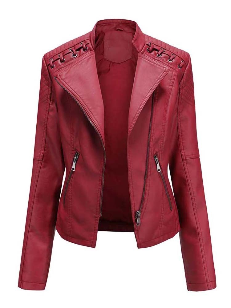 Pu Faux Leather Jackets Women Long Sleeve Zipper Slim Motor Biker Leather Coat Female Outwear Tops