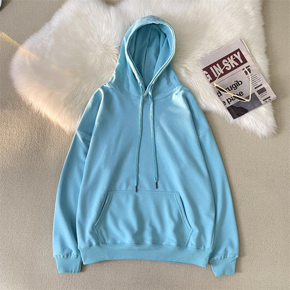 lovwvol     Woman's Sweatshirts Solid Drop Shoulder Korean Female Hooded Pullovers 2023 Thicken Warm Oversized Hoodies Women