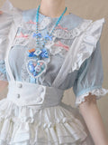 lovwvol Japanese Sweet Lolita Blouse Girly Lace Peter Pan Collar Short Sleeve Shirt Top Women Black Cotton Inside Blouses Kawai Clothing