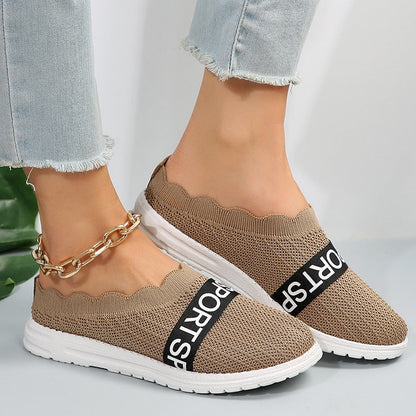 Low Top Knit Flat Shoes Women 2023 Autumn Soft Sole Breathable Casual Walking Shoes Woman Plus Size 43 Lightweight Loafers Shoes