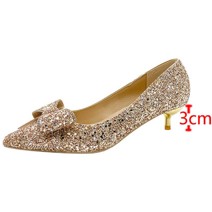 lovwvol Shiny Sequins High Heels Pumps Women 2023 New Crystal Bowtie Thin Heeled Wedding Party Shoes Woman Luxury Pointed Toe Red Pumps