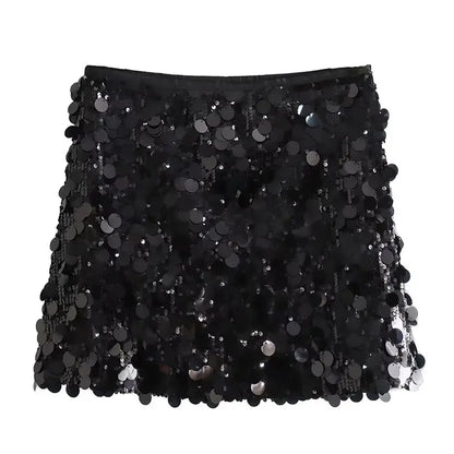 Summer Female Sequined Solid Mini Skirts Y2k Shinning Sexy Streetwear Slim Fit High Waist Chic Women's Vintage Skirts