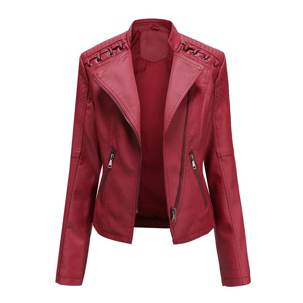 Pu Faux Leather Jackets Women Long Sleeve Zipper Slim Motor Biker Leather Coat Female Outwear Tops