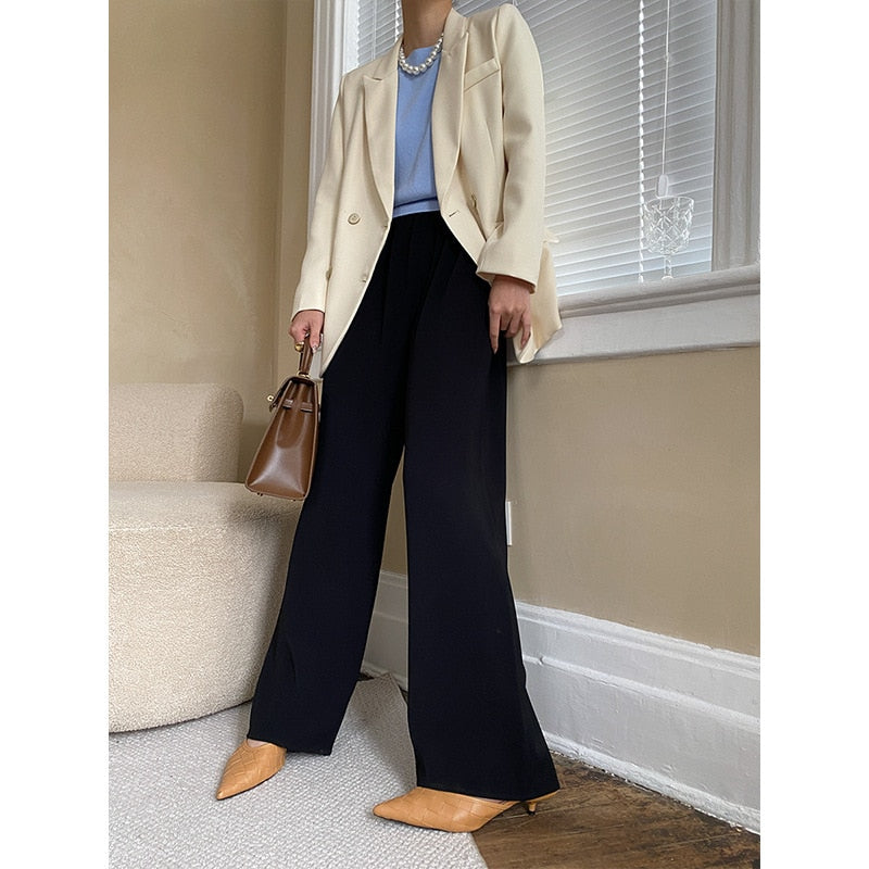 Vertical high-quality elastic waist mopping wide-leg suit pants 2023 early spring new style