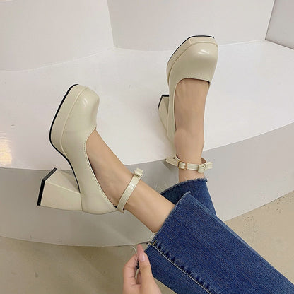 Gothic High heeled Shoes Women Pumps Korean Version Of The Wild Thick With Square Head Retro Mary Jane Women's Shoes 2023 New