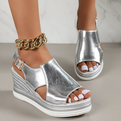 Gold Silver Wedges Sandals Women Summer 2023 Hollow Out Chunky Platform Sandals Woman Plus Size 43 Peep Toe Gladiator Sandalias