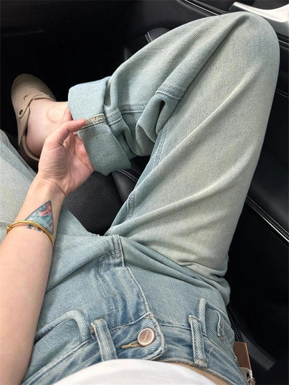 lovwvol Women's Bow Knot Buckle Design Chinese Style Jeans Streetwear Denim Trousers Vintage Female Fashion Baggy Pants Street Clothes