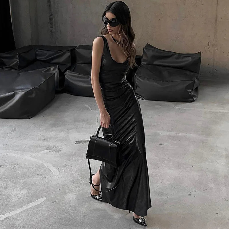 lovwvol Fashion Sleeveless Split Maxi Dress Elegant Outfits for Women Party Club Long U Neck Tank Dresses Bodycon Spring