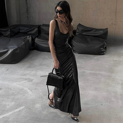 lovwvol Fashion Sleeveless Split Maxi Dress Elegant Outfits for Women Party Club Long U Neck Tank Dresses Bodycon Spring