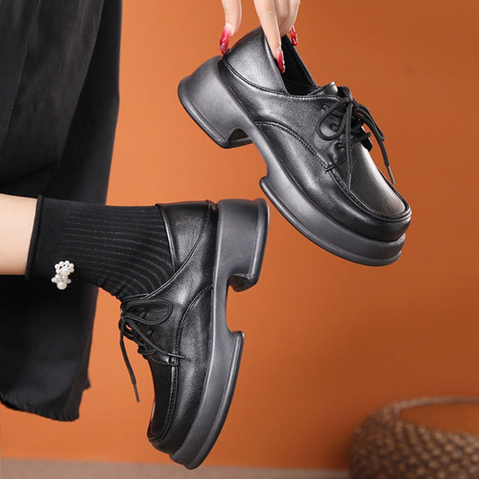 Black Chunky Platform Pumps Women 2023 Autumn Lace Up Thick Bottom Oxford Shoes Woman Plus Size 42 Comfort School Uniform Shoes