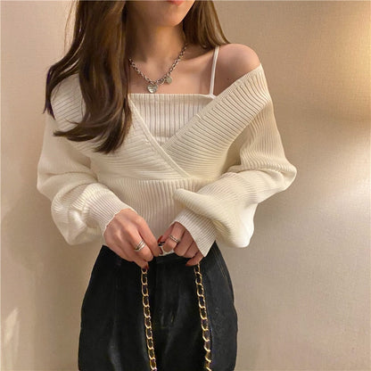 lovwvol lovwvol Autumn Korean Style Sweater Women Fashion Casual Knit Sweater Vest Top Two Piece Set Female Outer Wear Pullover Sweater