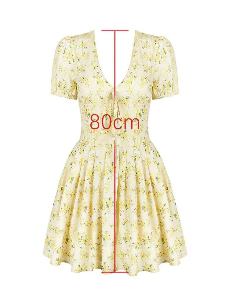 lovwvol Suninheart Fashion Summer Dresses 2024 Sexy V Neck Puff Sleeve Tulle Dress Fluffy Print Holiday Party Dress Casual A Line Dress