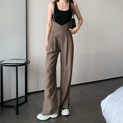 Women Summer Fashion Strap Wide-leg Pants Jumpsuit Casual Loose Drape Split Trousers High Waist Bodysuit Sling One-piece Pants