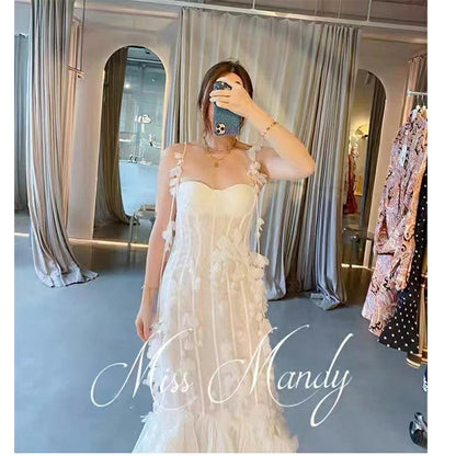 Party Dresses White Pretty Elegant Mermaid Prom Spaghetti Strap Sleeveless 3D Appliques Women Cocktail Night Gowns Custom Made