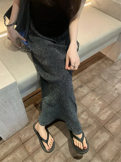 Black Sequin Slim Long Skirt Women High Waist Luxury Elegant Fashion Streetwear Y2k Maxi Skirt Glitter Ladies Long Skirt