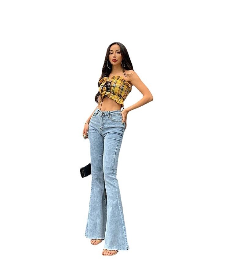 Flare Jeans Pants Women Denim Vintage Ladies Jeans Women High Waist Fashion Stretch Pocket Trousers Plus Size Wide Leg Jeans