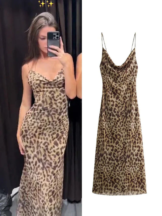 lovwvol New Leopard Print Sling Maxi Dress For Women 2024 Summer Elegant Backless Sleeveless Slip Long Dress Female Sexy Party Vestidos