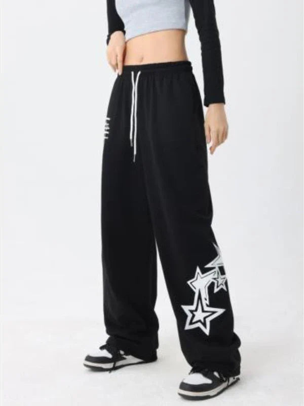 lovwvol Y2K Baggy Sweatpants Women Hip Hop Streetwear Oversize High Waist Trousers Vintage Elastic Stars Casual Jogging Wide Leg