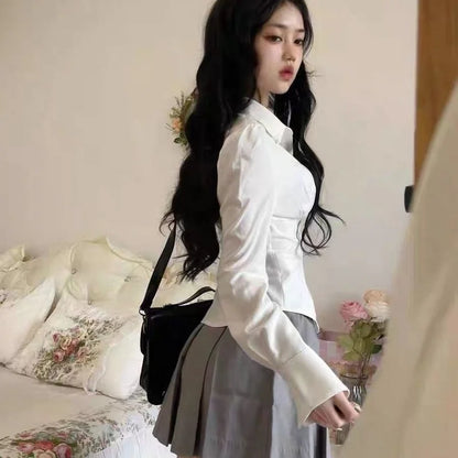 lovwvol Sexy White Women Blouses Tunics Korean Fashion Shirt Chic Harajuku Preppy Elegant Female Japanese Style Casual JK Slim