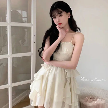 lovwvol  -   Summer Women Sundress Suspenders Ruffles Fairy Dress Elegant Feminine Holiday Beach Romantic Dress Traf Robe платье