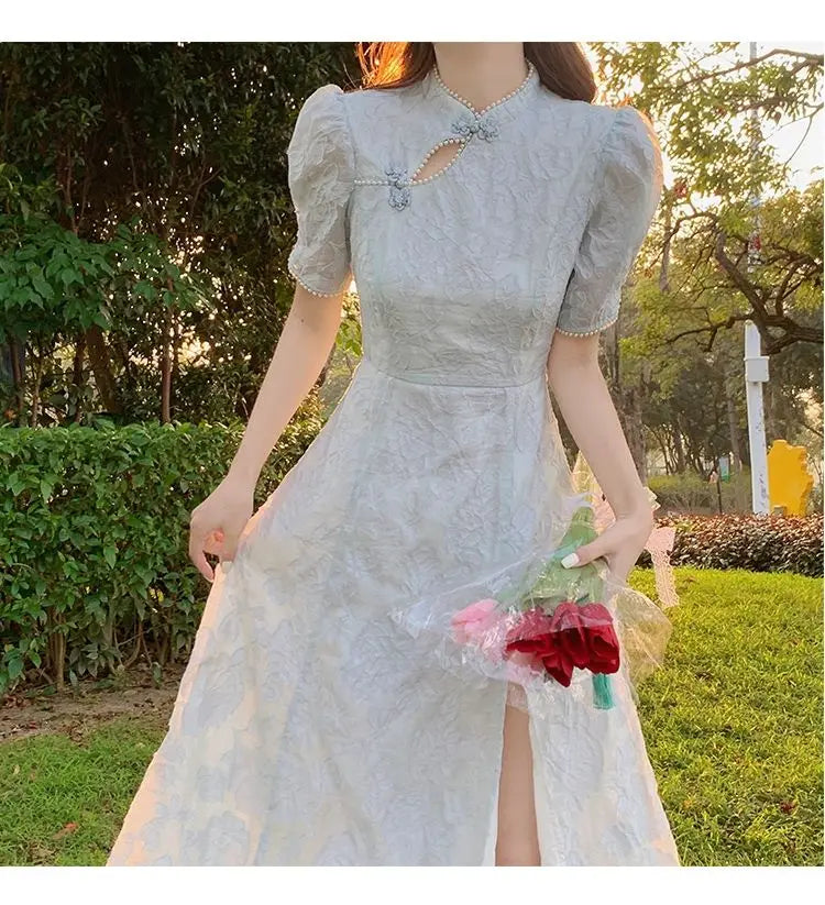 lovwvol   Autumn Vintage Split Fairy Dress Women Elegant Korean Style Formal Cheongsam Dresses Female Casual Fashion Party Dress New