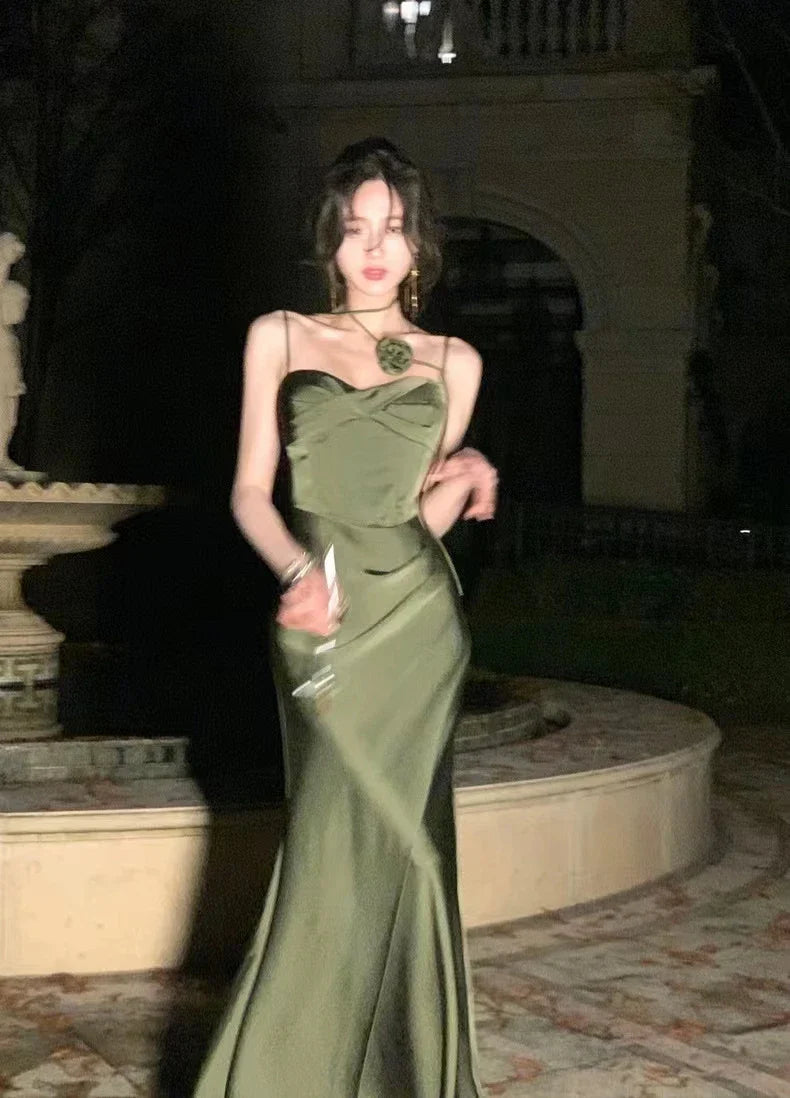 lovwvol Sexy Women Summer Dress Sleeveless Vintage Satin Casual Bodycon Long Evening Night Vestidos Female Solid Outerwear Chic