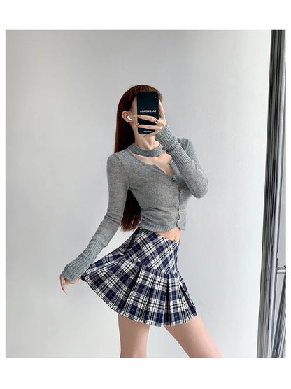 lovwvol Summer Woman Preppy Mini Skirt Pleated Low Waist A-line JK Plaid Kawaii Gyaru Harajuku Fashion 2000s Coquette Japanese Y2k Cute