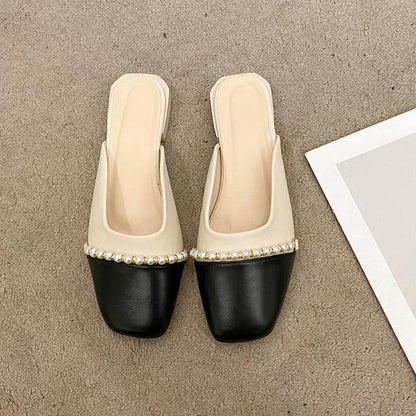 Shoes Slippers Women Summer Cover Toe Low Slides Pantofle Female Mule 2023 Mules Rome Hoof Heels Fabric PU Mules For Women 2023