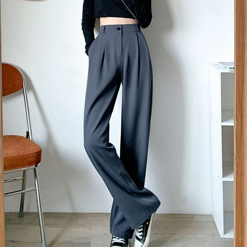 lovwvol Spring Summer Women's Wide Leg Pants Loose High Waist Casual Trousers Woman Korean Style Solid Office Straight Pants