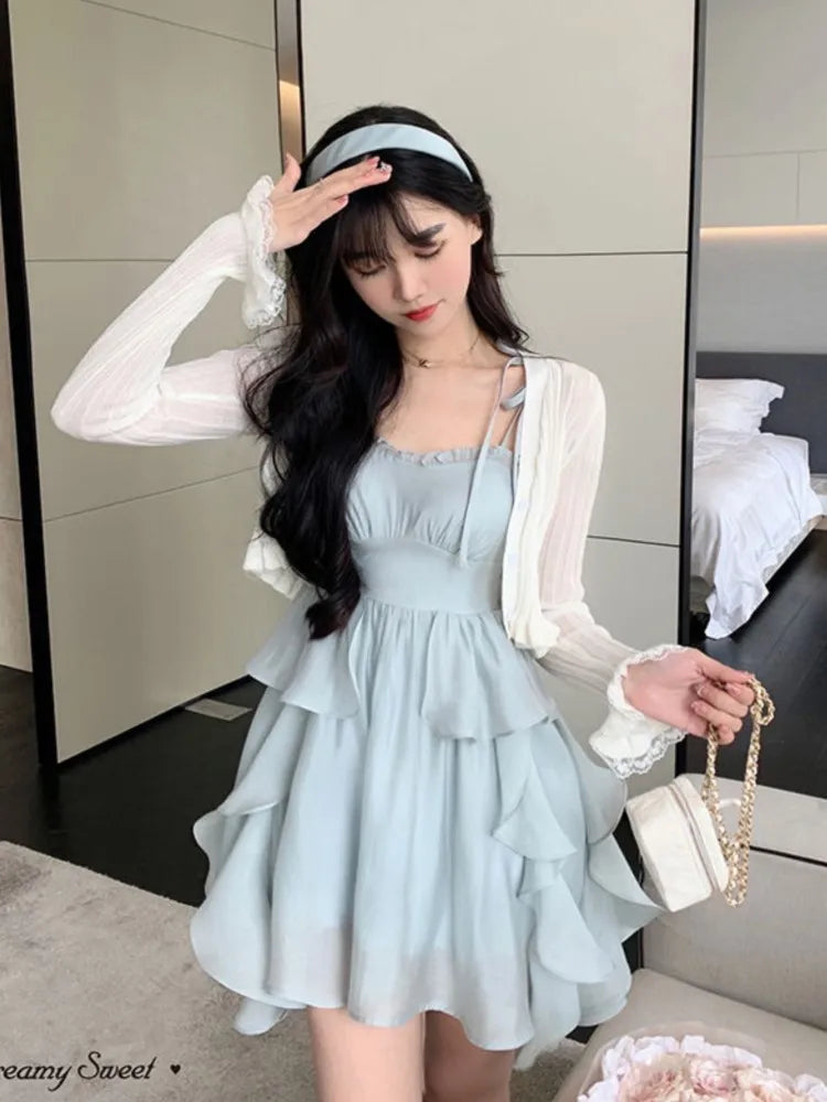 lovwvol  -   Summer Women Sundress Suspenders Ruffles Fairy Dress Elegant Feminine Holiday Beach Romantic Dress Traf Robe платье