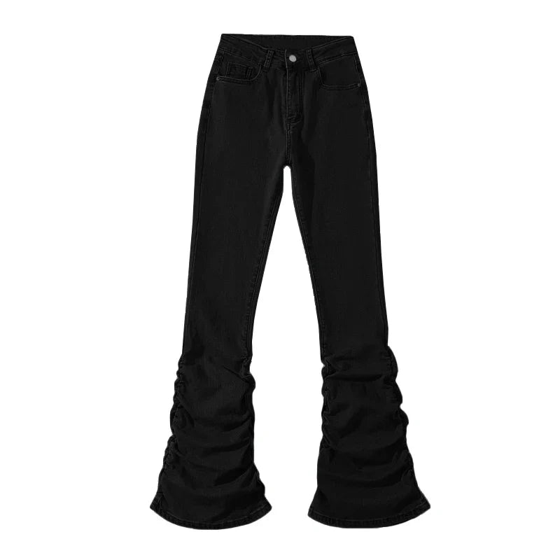 lovwvol Retro Y2k Women Stacked Flare Jeans Casual Plain Slim Fit Ruched Bootcut Pants High Rise Troursers Rokku Grayu Clothes