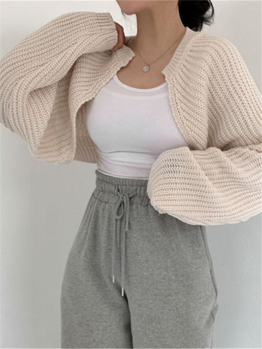 New Short Cardigans Knitted Chic Korean Fashion Poncho Women Autumn Elegant Vintage Minimalist Lady Tops