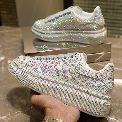 New  Autumn Women Platform Shoes rhinestones Thick-soled White Silver Shoes Shining Crystal Sneakers Trend Casual Sneakers