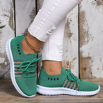 Comfort Soft Sole Knitted Sneakers Women 2023 Autumn Breathable Mesh Casual Shoes Woman Plus Size 43 Green Lace Up Walking Shoes