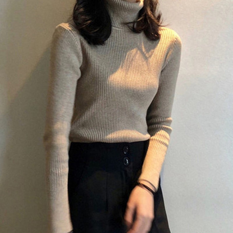 lovwvol Harajuku Pullover Turtleneck Sweater Women Fall Soft Knit Sweater Slim Elastic Korean Simple Basic Cheap Jumper Solid Tops