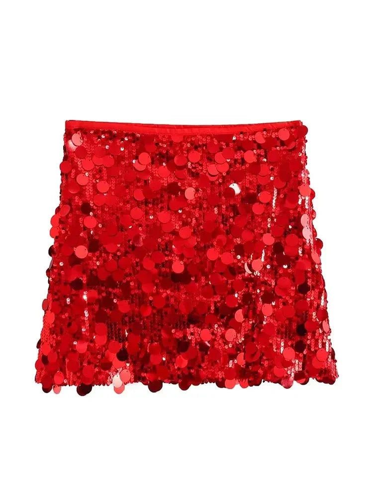 Summer Female Sequined Solid Mini Skirts Y2k Shinning Sexy Streetwear Slim Fit High Waist Chic Women's Vintage Skirts