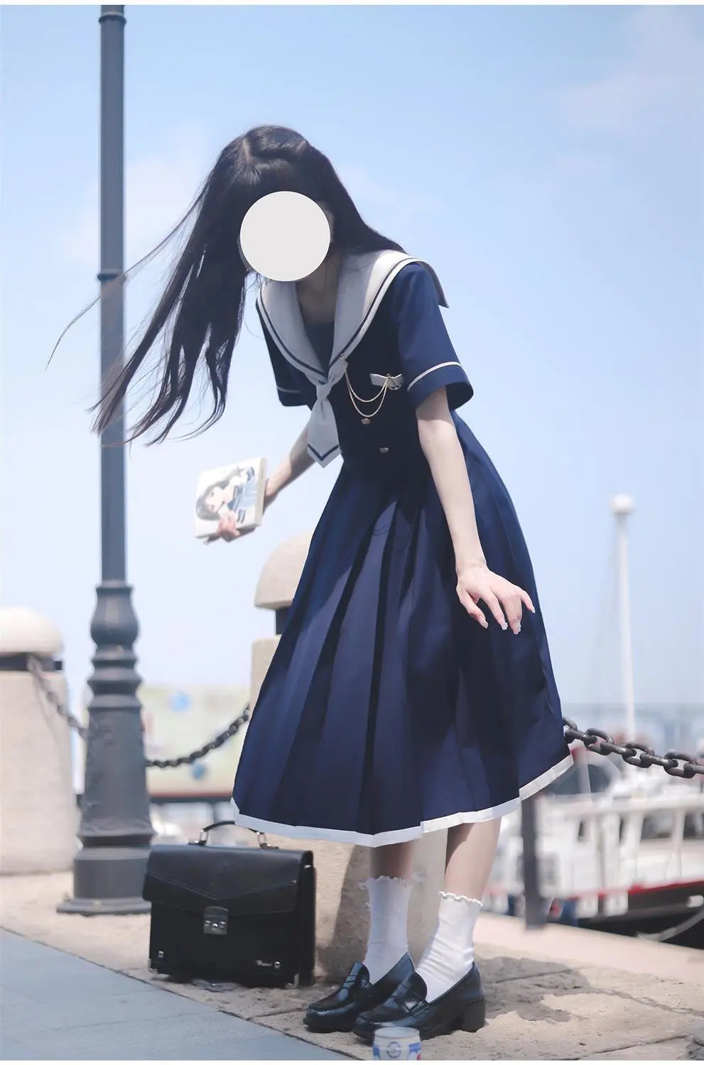 Preppy Sweet Woman Dress Sailor Collar Kawaii Vestidos Female Robe Lolita Dresses Summer Cute Women's JK  Kobieta