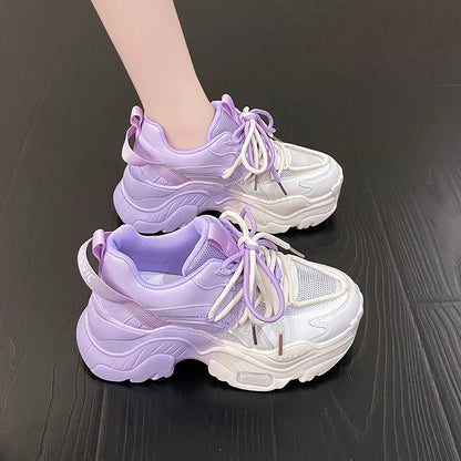 2023 Summer Women Chunky Platform Sneakers 41 42 Fashion Height Increasing Casual Shoes Woman Thick Bottom PU Leather Sneakers